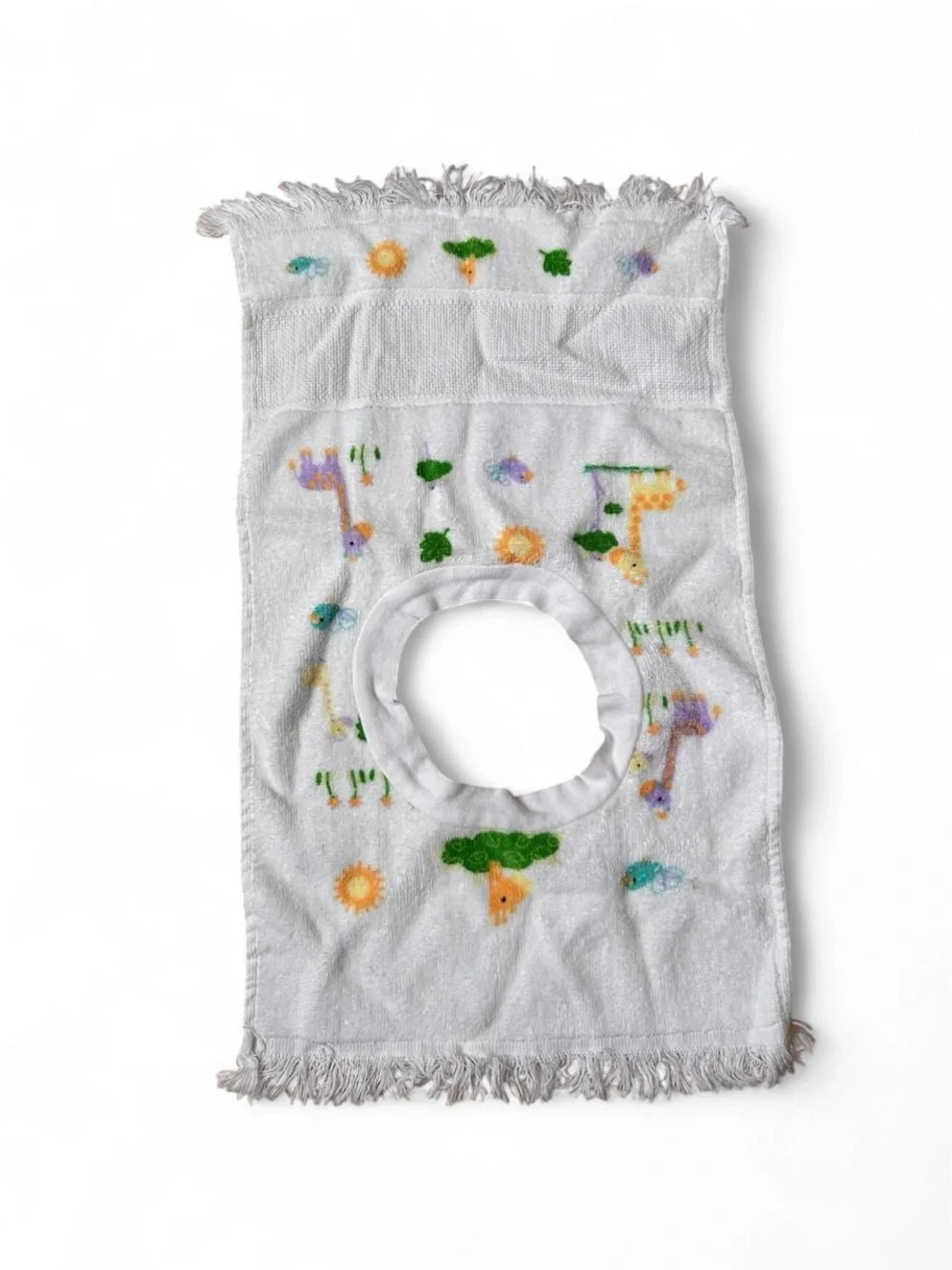 Vintage 100% Cotton Soft Baby Bib Fringe Pullover Towel Western Safari Whimsical